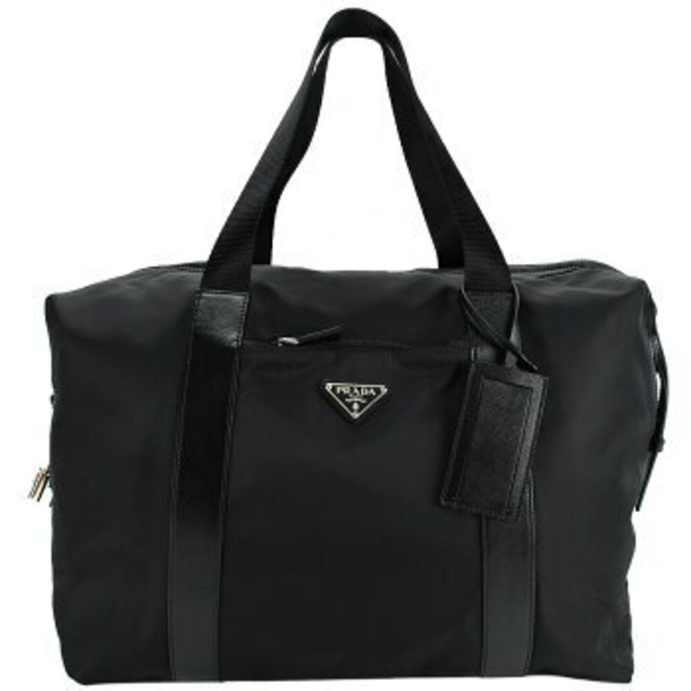 Prada Boston bag duffel travel black Saffiano leather triangle logo - Picture 2 of 6
